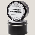 Load image into Gallery viewer, Single wicked 8oz candle in a black finish with Historic Alexandria on the label. SEO Text –soy wax candle, Virginia candle, hand poured, small batch, scented candle, Woman Owned, local candle, Housewarming present, gives back, charity, community candle, closing gift.