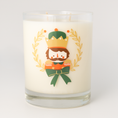 Load image into Gallery viewer, Double wicked soy candle in a 13.5 oz tumbler with a Nutcracker Face printed on the glass.  SEO Text – Drinking glass, soy wax candle, Christmas Candle, hand poured, small batch, scented candle, Woman Owned, local candle, Holiday Candle, gives back, charity, community candle, becomes a cocktail glass, closing gift.