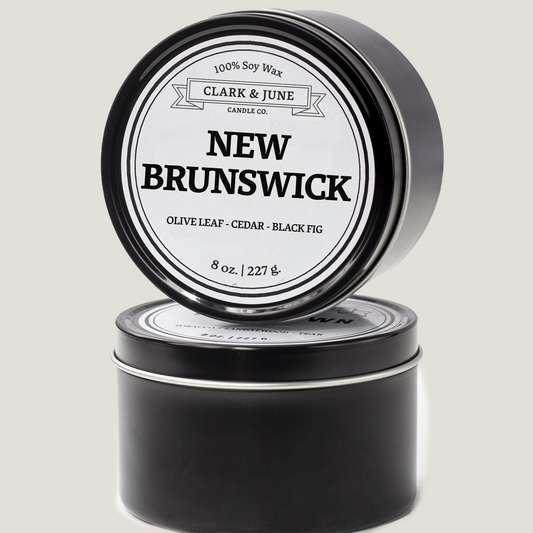 Single wicked 8oz candle in a black finish with “New Brunswick” on the label. SEO Text –soy wax candle, Alabama candle, hand poured, small batch, scented candle, Woman Owned, local candle, Housewarming present, gives back, charity, community candle, closing gift.
