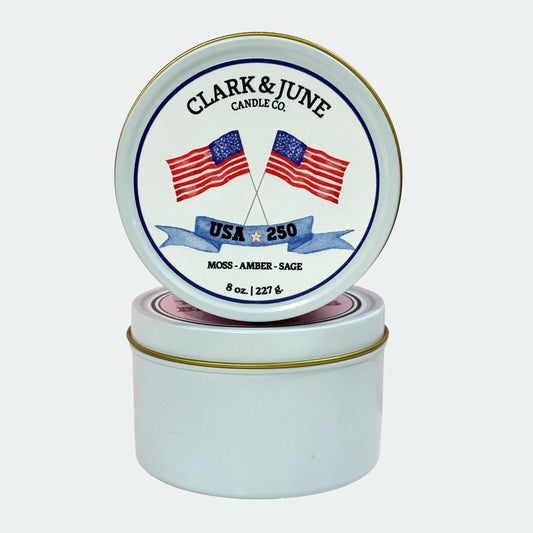 250th USA Anniversary 8oz Soy Candle | Moss - Amber - Sage