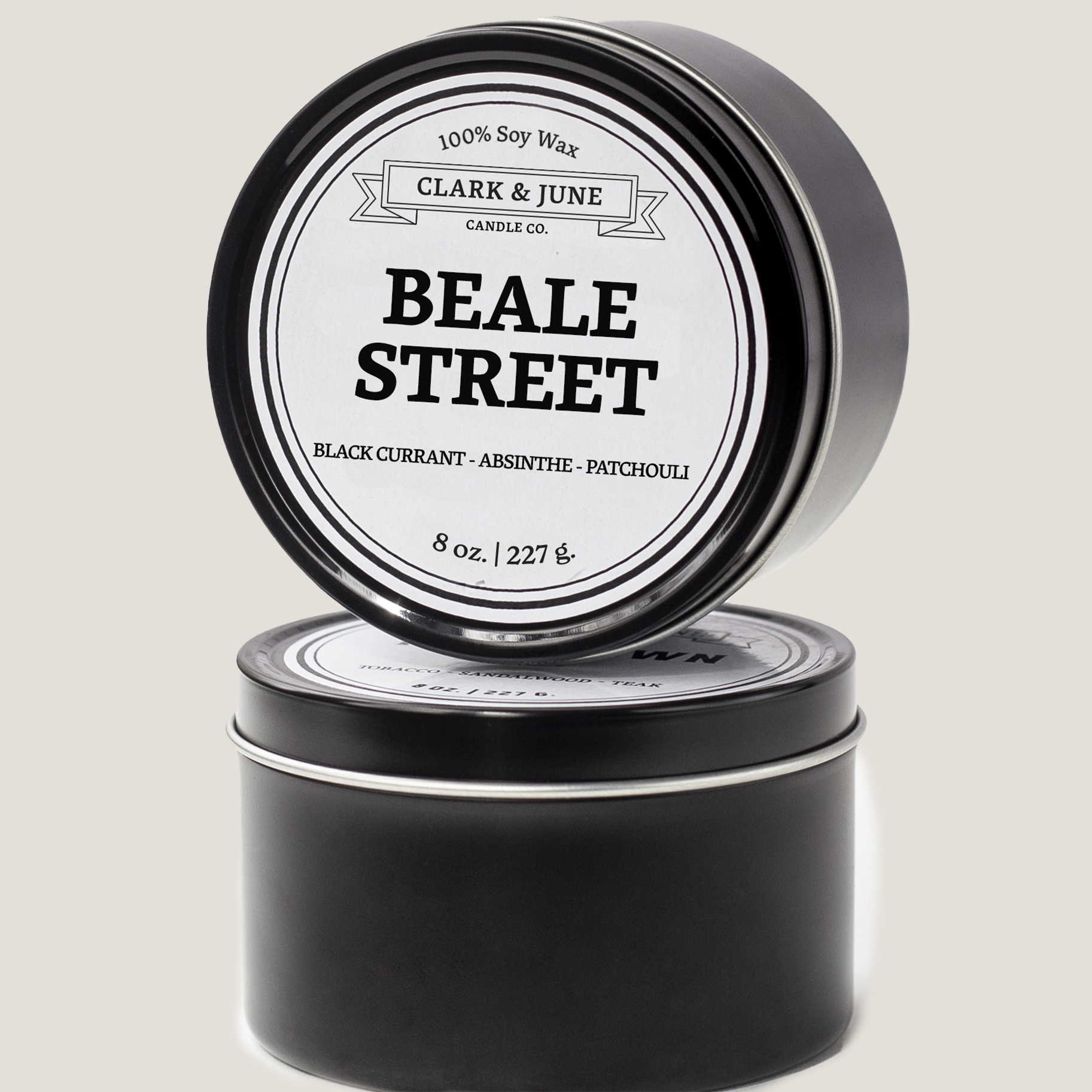 Single wicked 8oz candle in a black finish with Beale Street  on the label. SEO Text –soy wax candle, Tennessee candle, hand poured, small batch, scented candle, Woman Owned, local candle, Housewarming present, gives back, charity, community candle, closing gift. 
