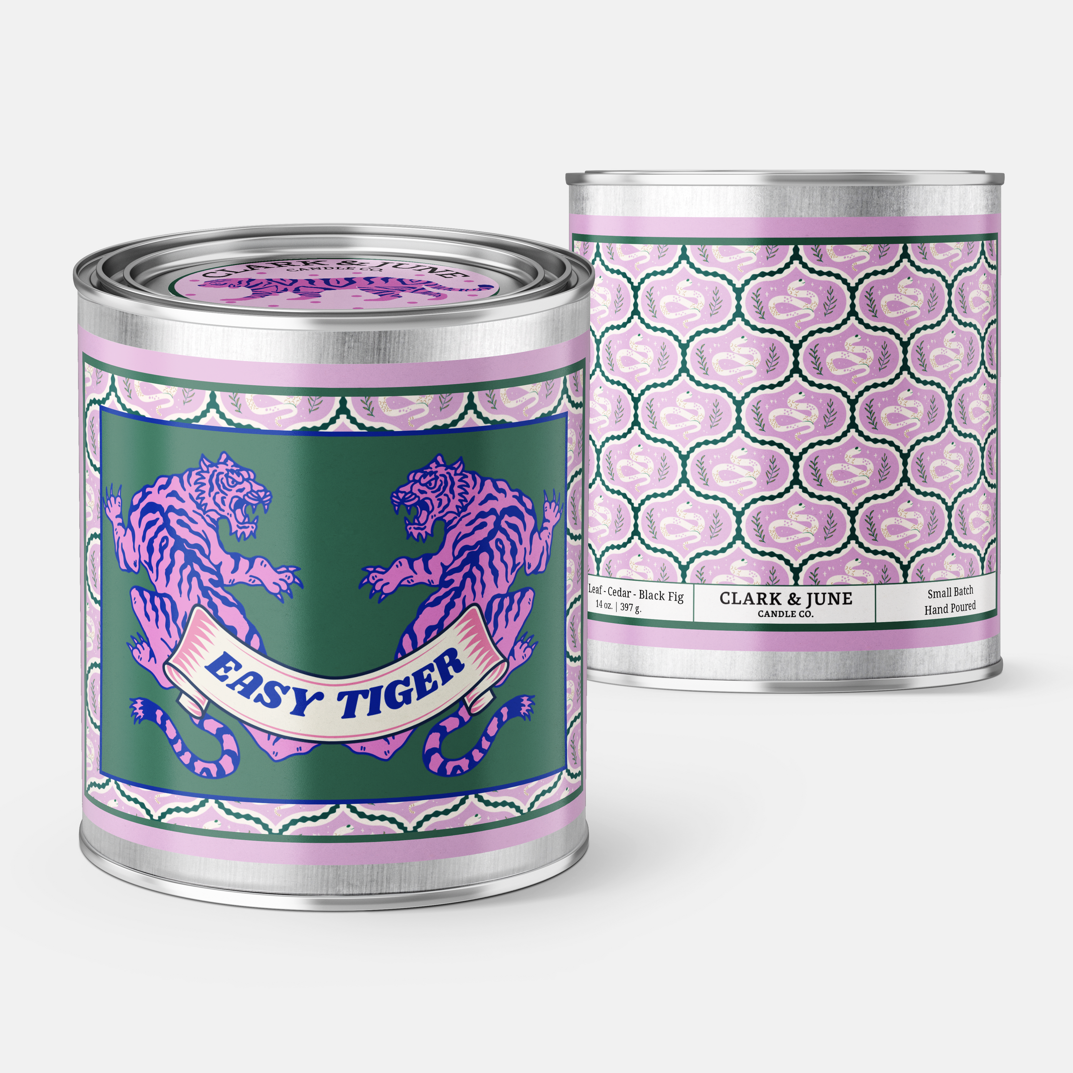 Tiger Motif Olive Leaf - Cedar - Black Fig 14oz Soy Candle