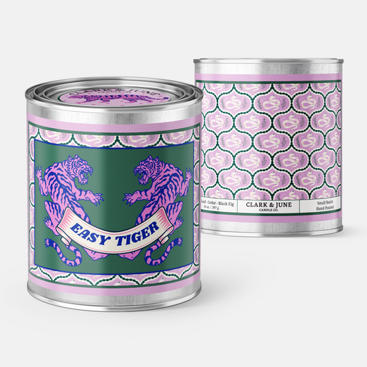 Tiger Motif Olive Leaf - Cedar - Black Fig 14oz Soy Candle