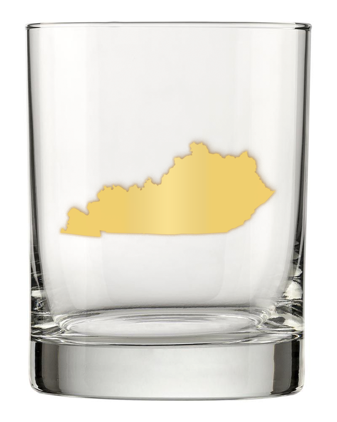 13.5oz Old Fashioned Rocks Glass with the state of Kentucky silhouetted in 22k gold foil on the face. Drinking Glass
