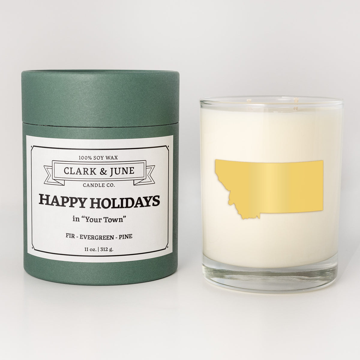 Happy Holidays in "Your Town" | 014 Fir - Evergreen - Pine | 11oz Soy Custom Candle
