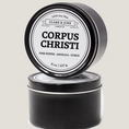 Load image into Gallery viewer, Single wicked 8oz candle in a black finish with Corpus Christi  on the label. SEO Text –soy wax candle, Texas candle, hand poured, small batch, scented candle, Woman Owned, local candle, Housewarming present, gives back, charity, community candle, closing gift. 

