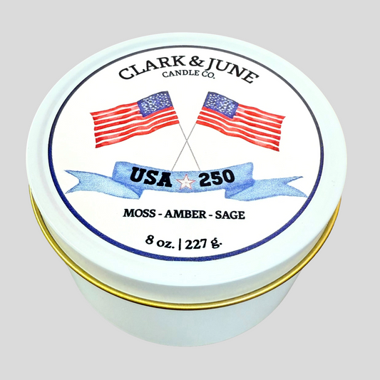 250th USA Anniversary 8oz Soy Candle | Moss - Amber - Sage