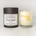 Load image into Gallery viewer, Double wicked soy candle in a 13.5 oz tumbler with the state of Maryland printed in 22k gold foil on the face. Black cylinder packaging with a customizable label. SEO Text – Drinking glass, soy wax candle, Florida candle, hand poured, small batch, scented candle, Woman Owned, local candle, Housewarming present, gives back, charity, community candle, becomes a cocktail glass, closing gift. 

